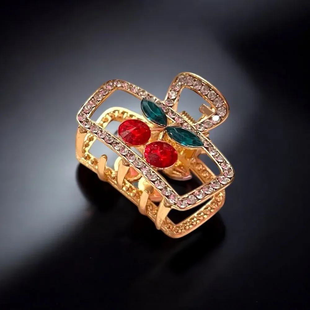 Cute Red Cherry Small Gold Hair Claw